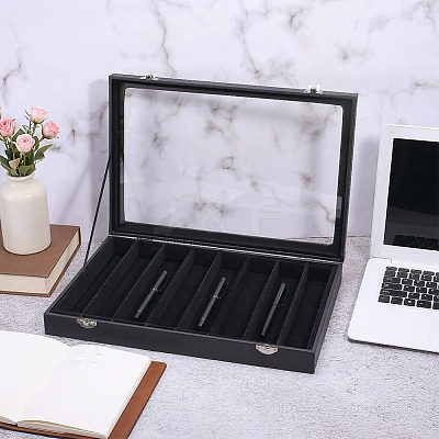10-Slot MDF Covered with PU Leather Pen Organizer Display Cases with Acrylic Window Lid ODIS-WH0086-232B-02-1