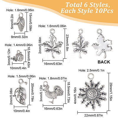 60Pcs 6 Style Tibetan Style Alloy Pendants TIBE-SC0005-16-1