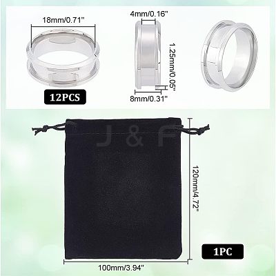 12Pcs 201 Stainless Steel Grooved Finger Ring Settings STAS-UN0038-95-1