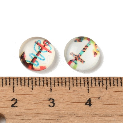 Helm &  Anchor Printed Glass Cabochons GGLA-A002-10mm-WW-1