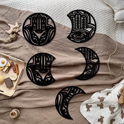 Wood Moon Phase Pendant Decoration HJEW-WH20013-009-1