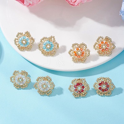 Flower Glass Seed Bead Stud Earrings EJEW-MZ00668-1