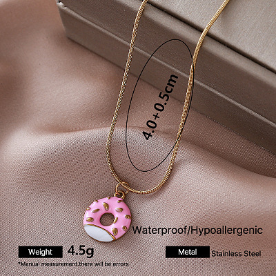 304 Stainless Steel Enamel Donut Pendant Necklaces for Women FB4666-6-1