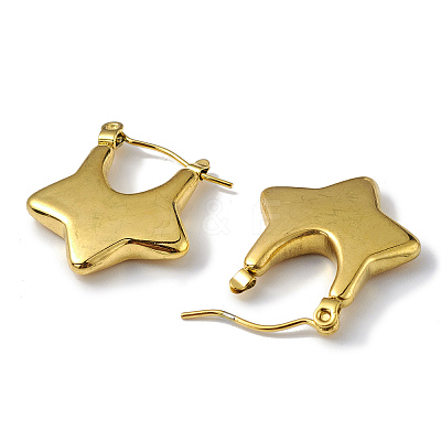 Ion Plating(IP) 304 Stainless Steel Star Thick Hoop Earrings for Women EJEW-I284-08G-1