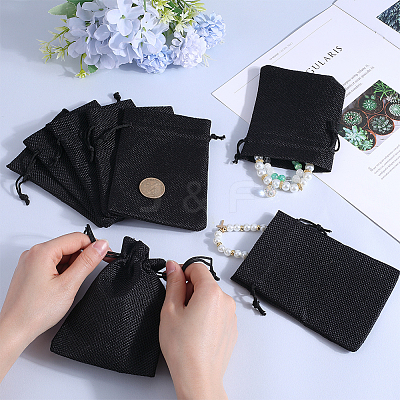 Polyester Imitation Burlap Packing Pouches Drawstring Bags ABAG-BBC0001-02B-02-1