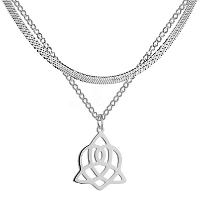 Non-Tarnish 304 Stainless Steel Curb & Herringbone Chains Double Layer Necklaces NJEW-P280-01P-1