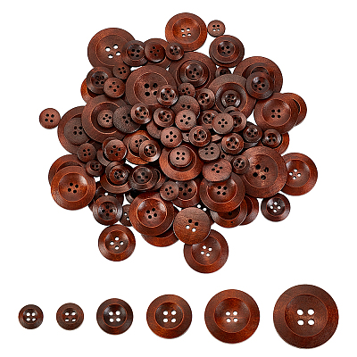 100Pcs 6 Style Natural Flat Round 4-hole Basic Sewing Button FIND-OC0002-11-1