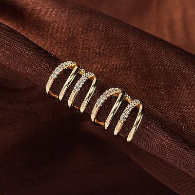 Rack Plating Brass Micro Pave Clear Cubic Zirconia Cuff Earrings EJEW-H147-08G-1