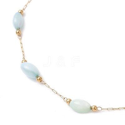 Dyed Rice Natural Shell & 304 Stainless Steel Link Chain Anklets AJEW-AN00727-1
