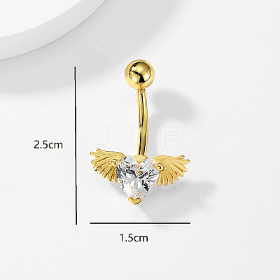 Stylish Heart with Angel Wings 201 Stainless Steel Pave Clear Cubic Zirconia Belly Button Ring for Women Men LS-KH5304-1