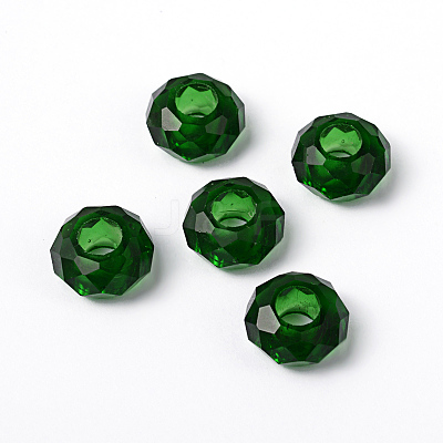 Fascinating No Metal Core Rondelle Dark Green Charm Glass Large Hole European Beads Fits Bracelets & Necklaces X-GDA007-18-1