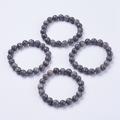 Natural Map Stone/Picasso Stone/Picasso Jasper Beaded Stretch Bracelets BJEW-I253-10mm-15-1