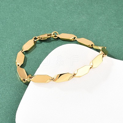 304 Stainless Steel Rhombus Link Chain Bracelets for Men Women BJEW-G766-04G-1