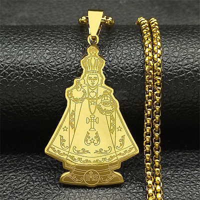 201 Stainless Steel Saint Benedict Medal Pendant Necklaces NJEW-K283-37G-1