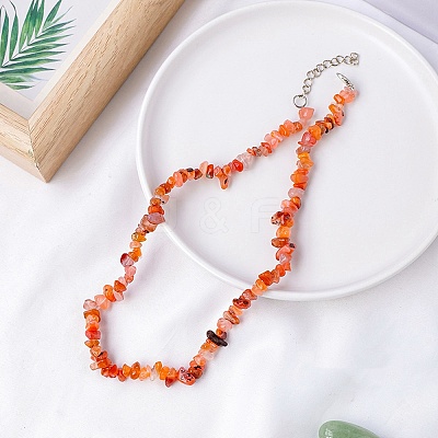 Natural Red Agate Chips Bead Necklace PW-WG87743-11-1