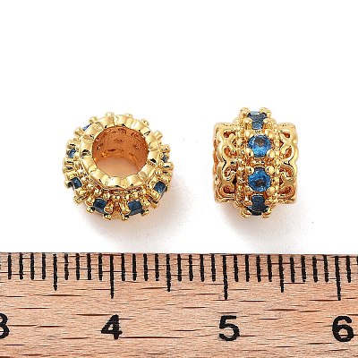 Brass Micro Pave Clear Cubic Zirconia European Beads KK-S394-03B-1
