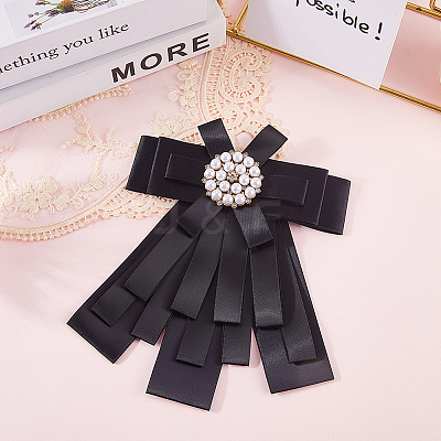 Bowknot Tie Polyester Rhinestone Brooches JEWB-WH20006-12-1