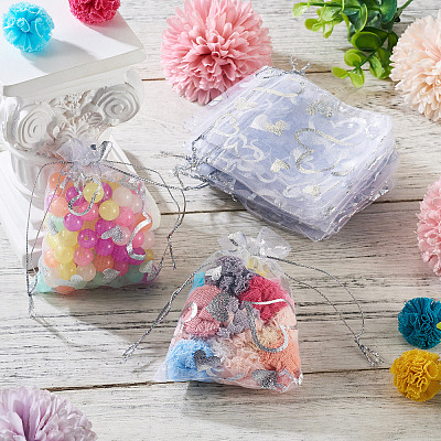 50Pcs Heart Printed Organza Bags OP-TADJ0001-01C-1