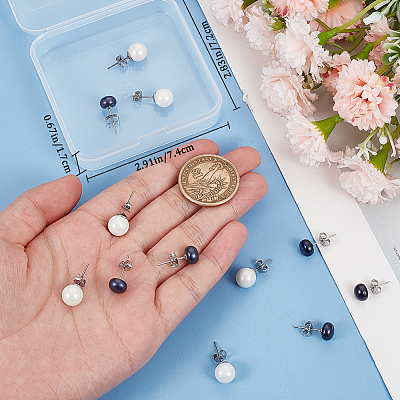 6 Pairs 2 Style Shell Pearl Ball Stud Earrings EJEW-BBC0001-34-1