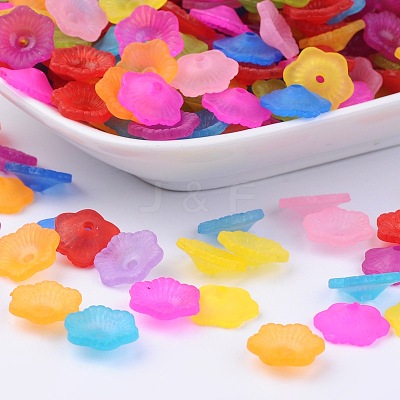 Mixed Frosted Flower Shaped Transparent Acrylic Bead Caps X-PAF087Y-1