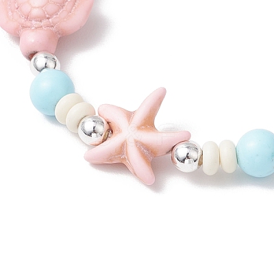 Dyed Synthetic Turquoise Beads & Natural Howlite Round Beads Stretch Bracelets for Women BJEW-JB11792-03-1