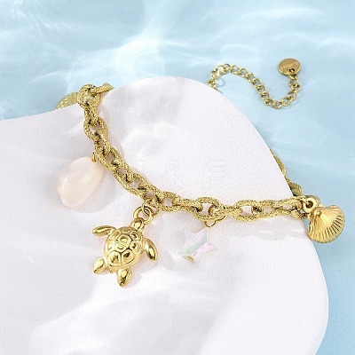304 Stainless Steel Cable Chain Charm Bracelets BJEW-L708-01G-1