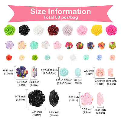 50Pcs 5 Styles Resin Cabochons CRES-YW0002-40-1