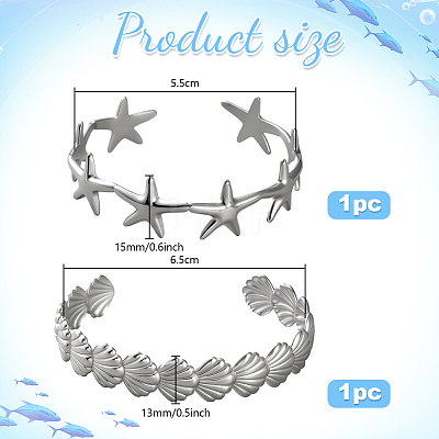 2Pcs 2 Styles Stainless Steel Open Cuff Bangles for Women BJEW-GO0002-21-1