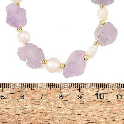 Raw Natural Amethyst Nuggets & Potato Natural Pearl Beaded Necklaces for Women NJEW-JN06480-1
