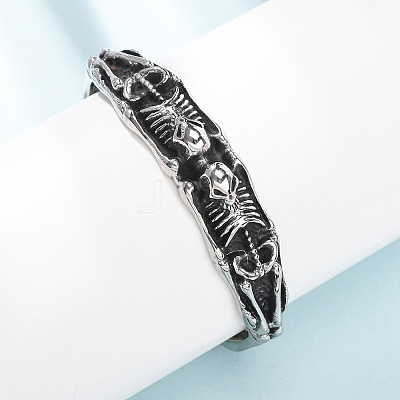 Skeleton 304 Stainless Steel Cuff Bangles for Women BJEW-C148-07AS-1