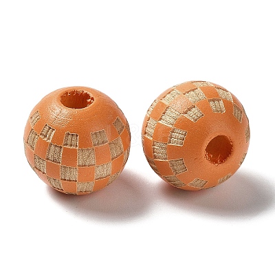 Wood Laser Engraved Tartan Beads WOOD-I011-01B-02-1