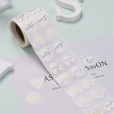 Heart and Flat Round with Word Love Valentine's Stickers Self Adhesive Tag Labels X-DIY-E023-05-1