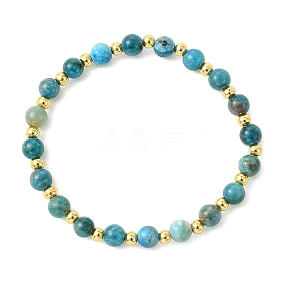 6MM Round Natural Apatite and Brass Beaded Stretch Bracelets for Women BJEW-JB14032-1