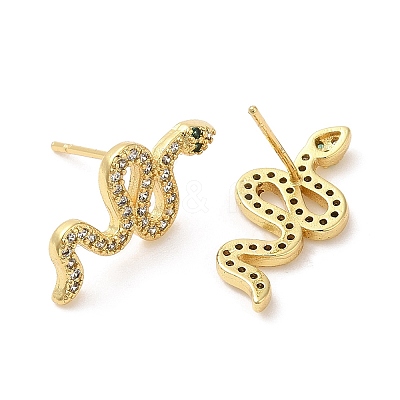 Rack Plating Brass Snake Stud Earrings with Cubic Zirconia EJEW-D061-52G-1