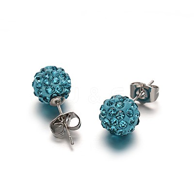 Polymer Clay Rhinestone Ball Stud Earrings EJEW-F0083-01-1