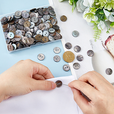 250Pcs 2-Hole Flat Round Shell Buttons SHEL-HS0001-02-1