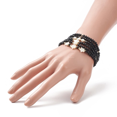 6Pcs 6 Style Natural Shell & Glass Star & Round Beaded Stretch Bracelets Set for Women BJEW-JB09945-02-1