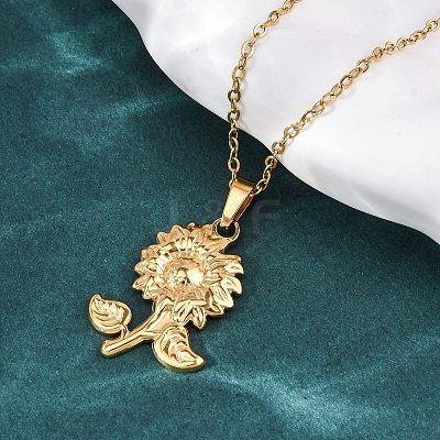304 Stainless Steel Flower Pendant Necklaces NJEW-H059-30C-G-1