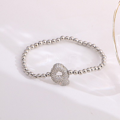 Brass Micro Pave Clear Cubic Zirconia Beaded Stretch Bracelets for Women FS-WG5260F-16-1