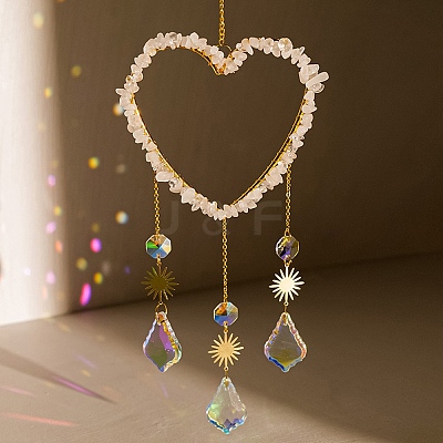 Heart Natural Quartz Crystal Chips Hanging Ornaments HJEW-G024-01B-1