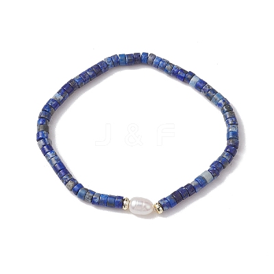 Natural Lapis Lazuli and Pearl Beads Btacelets BJEW-JB10681-01-1