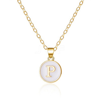 Alloy White Enamel Flat Round with Letter Pendant Necklaces FS-WG63565-16-1