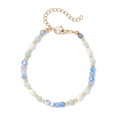 Natural Blue Agate Beaded Bracelets BJEW-JB11763-02-1