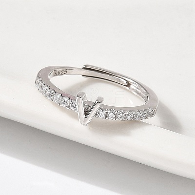 S925 Sterling Silver Adjustable Letter Rings for Women RJEW-M068-01P-V-1