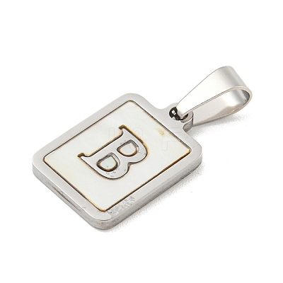 304 Stainless Steel Pave Natural White Shell Pendants STAS-S130-03P-B-1