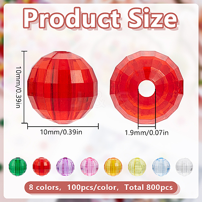 800Pcs 8 Colors Transparent Acrylic Beads TACR-GO0001-03-1