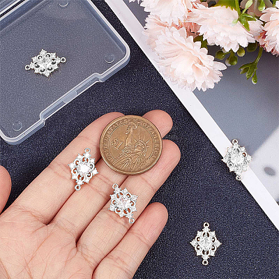 8Pcs Brass Clear Cubic Zirconia Rhombus Links Connector Charms ZIRC-BBC0003-73-1