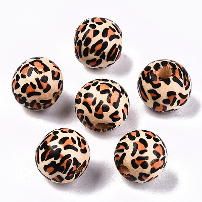 Printed Natural Wooden Beads WOOD-R270-05-1