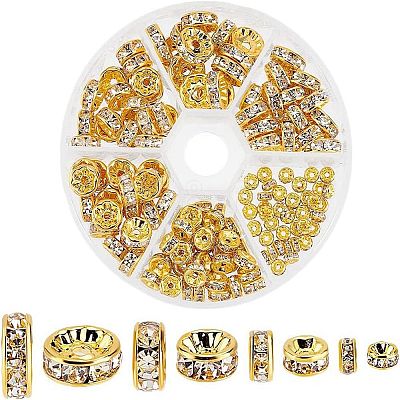 150Pcs 4 Styles Brass Rhinestone Spacer Beads RB-PH0001-66G-1
