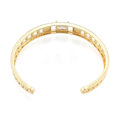 Cubic Zirconia Rectangle Open Cuff Bangle BJEW-N014-014-1
